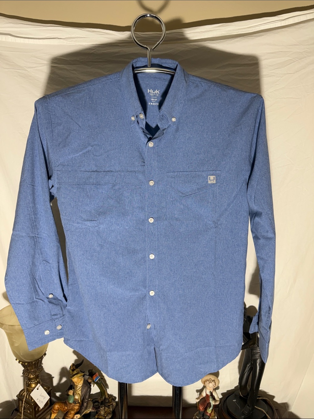 Huk Men's Blue Button-Down Long Sleeve Casual Shirt
